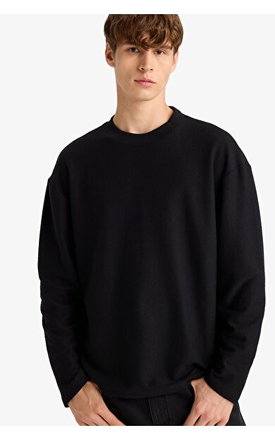 DeFacto Boxy Fit Bisiklet Yaka Uzun Kollu Tişört E8437AX25AUBK81