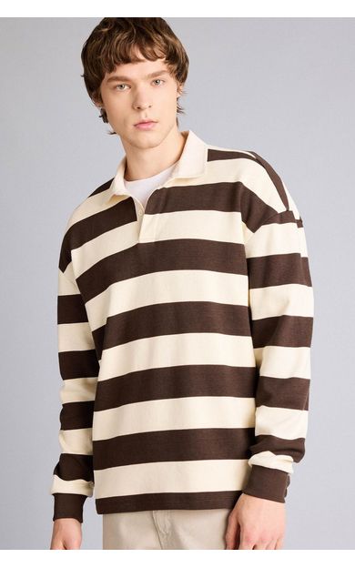 DeFacto Boxy Fıt Polo Yaka Waffle Sweatshirt