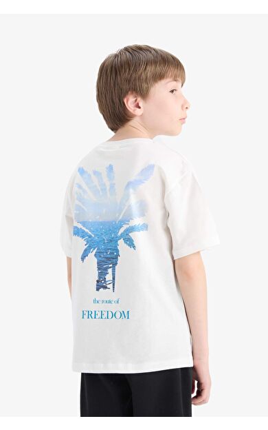 DeFacto Erkek Çocuk Bisiklet Yaka Sırt Baskılı Kısa Kollu Tişört E8458A825HSWT32