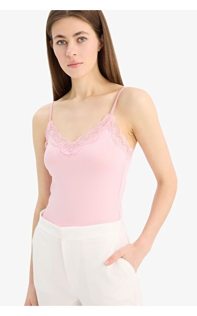 DeFacto Slim Fit Dar Kesim V Yaka Dantelli Atlet