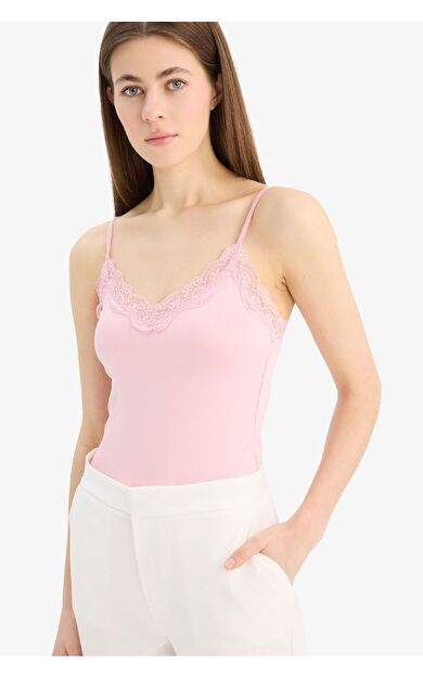 DeFacto Slim Fit Dar Kesim V Yaka Dantelli Atlet