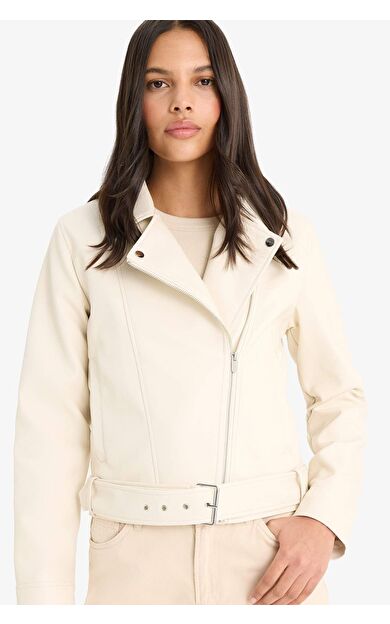 Regular Fit Fermuarlı Suni Deri Ceket Mont