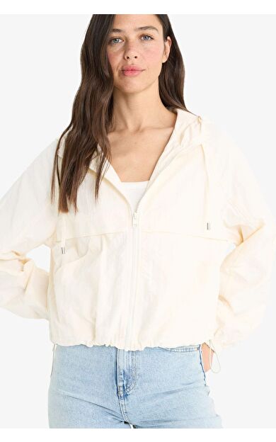 Regular Fit Kapüşonlu Fermuarlı Crop Yağmurluk E8546AX25AUER214