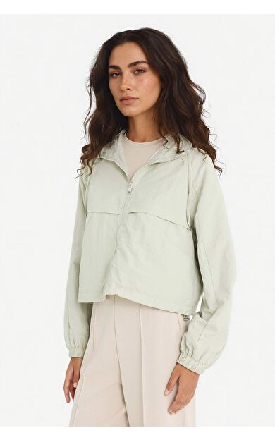 Regular Fit Kapüşonlu Fermuarlı Crop Yağmurluk E8546AX25AUGN1199