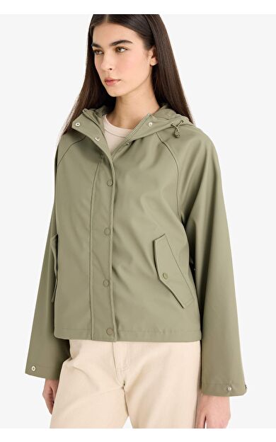 DeFacto Regular Fit Kapüşonlu Suni Deri Yağmurluk E8552AX25AUKH402