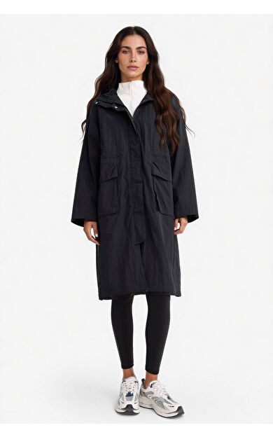 Regular Fit Kapüşonlu Fermuarlı Uzun Yağmurluk E8558AX25AUBK27