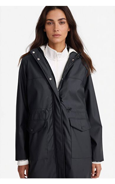 DeFacto Regular Fit Kapüşonlu Suni Deri Yağmurluk E8575AX25WNBK27