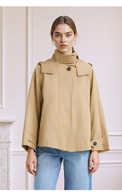 DeFacto Regular Fit Kapüşonlu Fermuarlı Trençkot