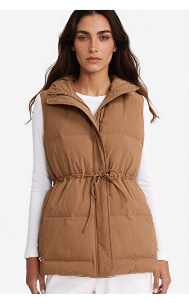 Regular Fit Kapüşonlu Fermuarlı Beli Lastikli Şişme Yelek