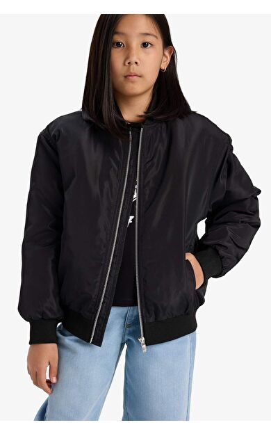Kız Çocuk Su Geçirmez Kolej Yaka Fermuarlı Bomber Mont