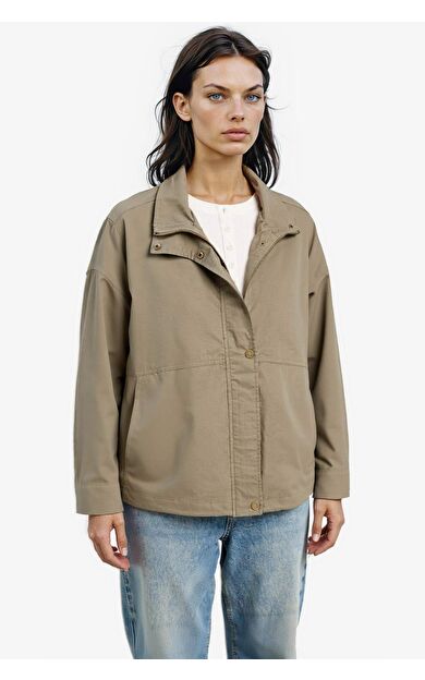 Su Geçirmez Relax Fit Pamuklu Fermuarlı Mont