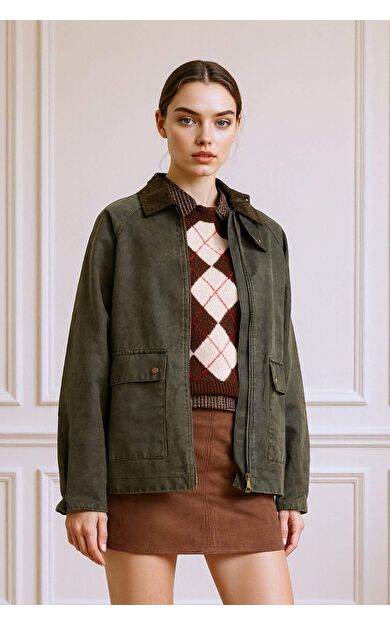 DeFacto Su Geçirmez Relax Fit Kontrast Yaka Fermuarlı Mont