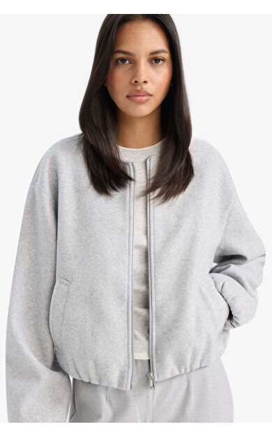 Regular Fit Hakim Yaka Fermuarlı Kaşe Bomber Mont