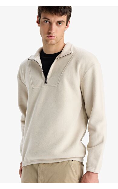DeFacto Boxy Fit Dik Yaka Yarım Fermuarlı Polar Sweatshirt E8632AX25WNBG721