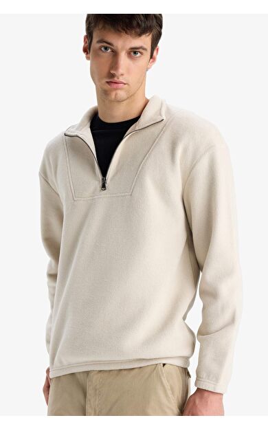 Boxy Fit Dik Yaka Yarım Fermuarlı Polar Sweatshirt E8632AX25WNBG721