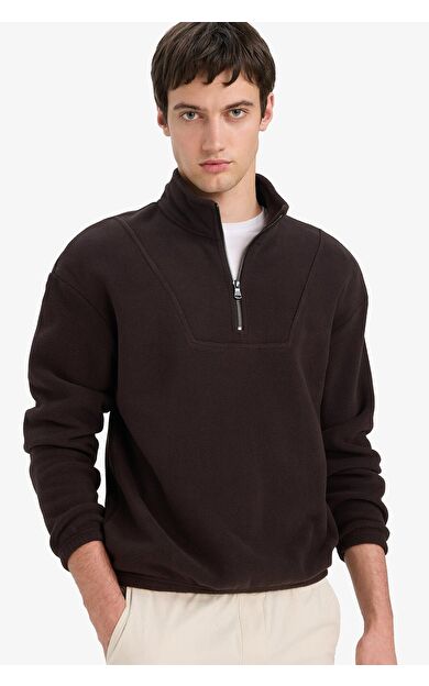 DeFacto Boxy Fit Dik Yaka Yarım Fermuarlı Polar Sweatshirt E8632AX25WNBN116