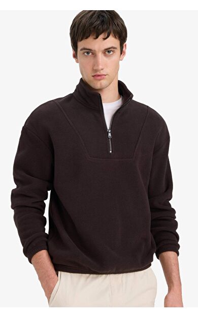 Boxy Fit Dik Yaka Yarım Fermuarlı Polar Sweatshirt E8632AX25WNBN116