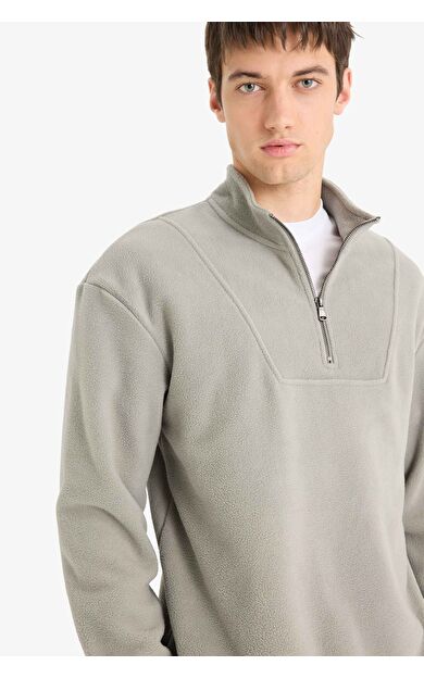DeFacto Boxy Fit Dik Yaka Yarım Fermuarlı Polar Sweatshirt E8632AX25WNGR169