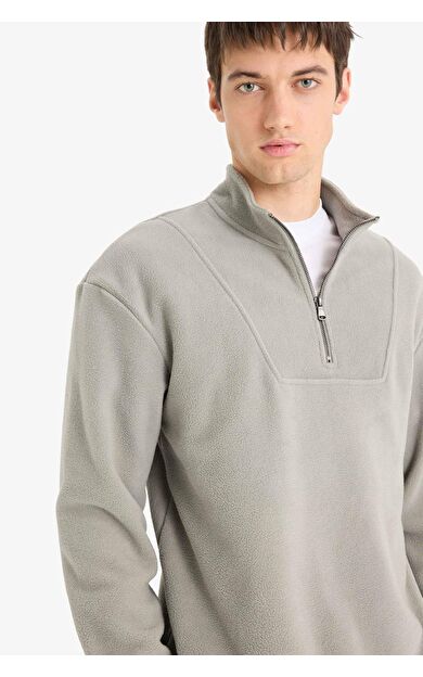 Boxy Fit Dik Yaka Yarım Fermuarlı Polar Sweatshirt E8632AX25WNGR169