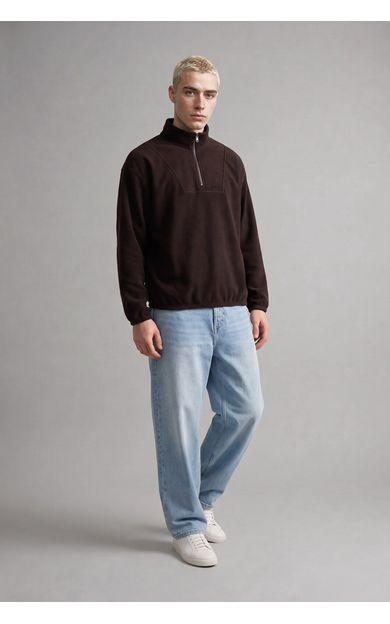 DeFacto Boxy Fıt Dik Yaka Baskılı Polar Sweatshirt