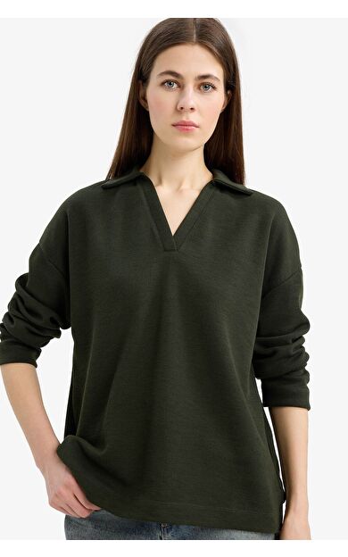DeFacto Relax Fit Polo Yaka Basic Düz Uzun Kollu Tişört E8681AX25SPKH210