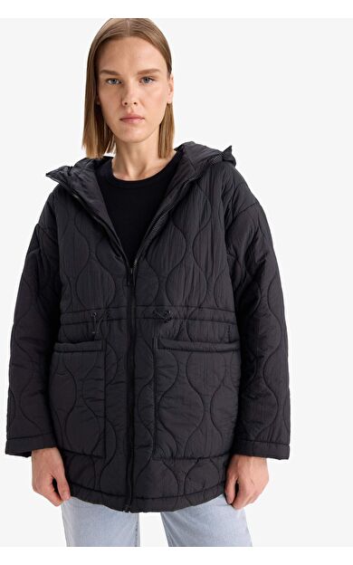 DeFacto Su Geçirmez Regular Fit Kapüşonlu Fermuarlı Kapitoneli Mont E8693AX25AUBK27