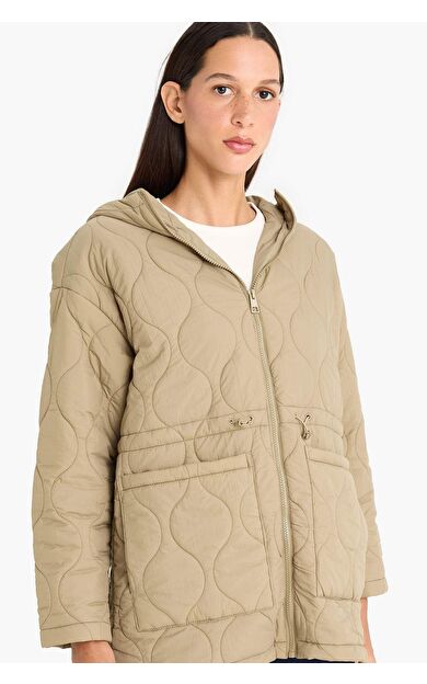 Su Geçirmez Regular Fit Kapüşonlu Fermuarlı Kapitoneli Mont E8693AX25AUKH402