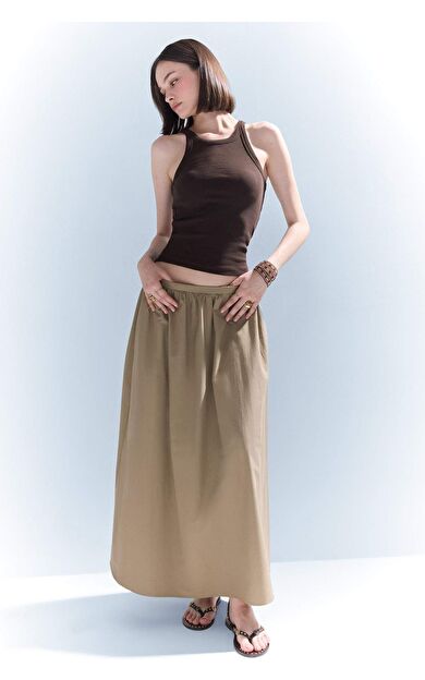 A Kesim Normal Bel Yarım Astar Poplin Midi Etek E8700AX25SPKH482