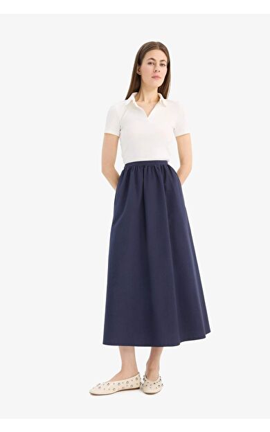 A Kesim Normal Bel Yarım Astar Poplin Midi Etek E8700AX25SPNV235