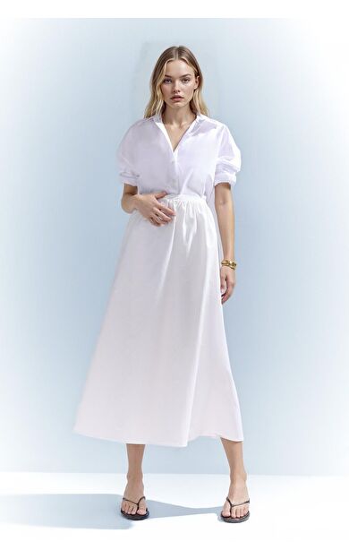 DeFacto A Kesim Normal Bel Yarım Astar Poplin Midi Etek E8700AX25SPWT32