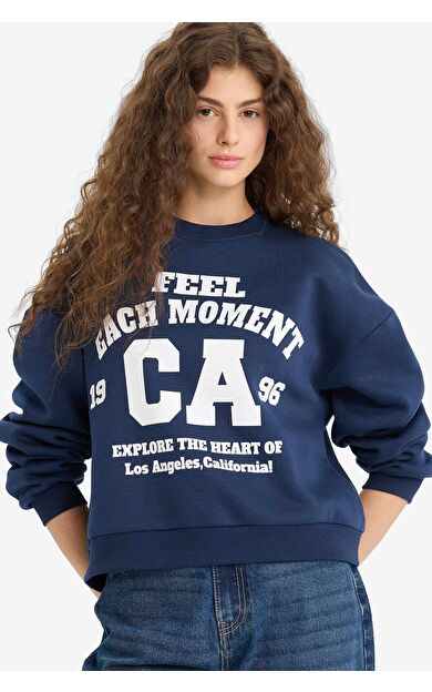 DeFacto Regular Fit Bisiklet Yaka Baskılı Sweatshirt E8746AX25WNNV241