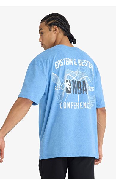 %100 Pamuk DeFactoFit NBA Wordmark Oversize Geniş Kalıp Bisiklet Yaka Kısa Kollu Tişört