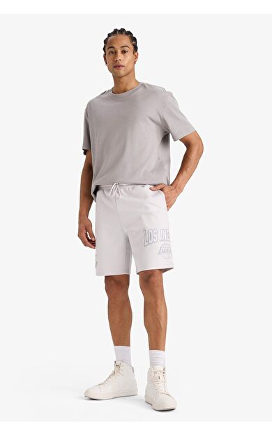 DeFactoFit NBA Los Angeles Lakers Standart Fit Kısa Paça Skuba Dalgıç Kumaş Şort