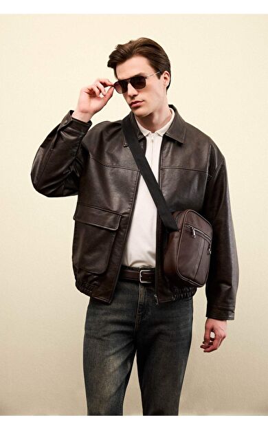 DeFacto Oversıze Geniş Kalıp Gömlek Yaka Fermuarlı Suni Deri Mont