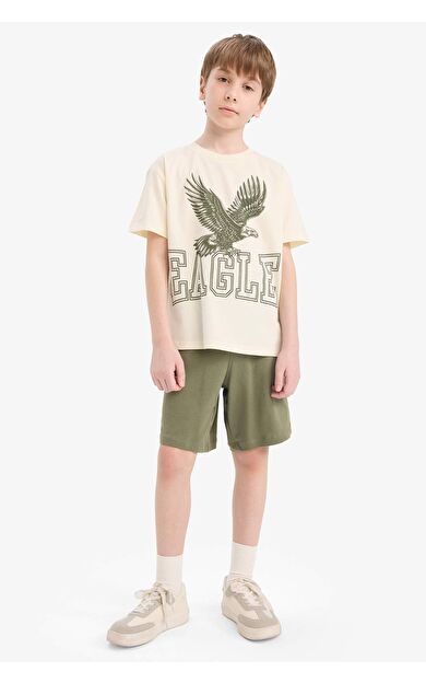 DeFacto Erkek Çocuk 2'li Takım Baskılı Kısa Kollu Tişört Şort E8826A825HSER100