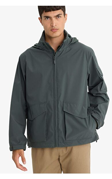 Regular Fit Dik Yaka Fermuarlı Su Geçirmez Mont E8893AX25AUGN1155