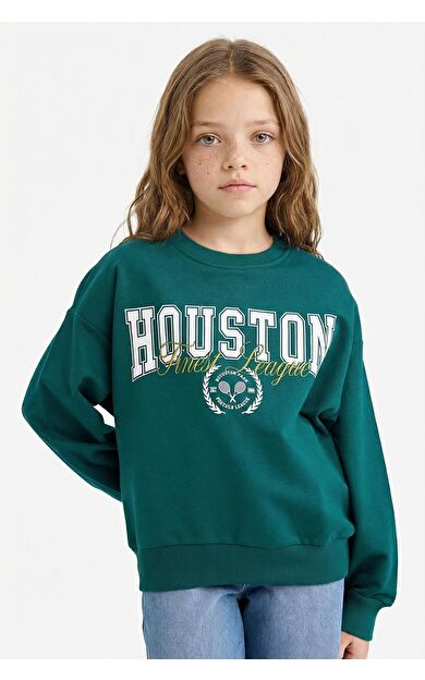 DeFacto Kız Çocuk Relax Fit Bisiklet Yaka Baskılı Sweatshirt Kumaşı Sweatshirt E8894A825AUGN1116