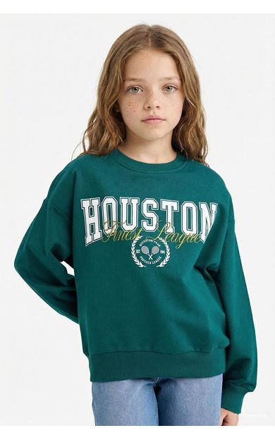 DeFacto Kız Çocuk Relax Fit Bisiklet Yaka Baskılı Sweatshirt Kumaşı Sweatshirt E8894A825AUGN1116