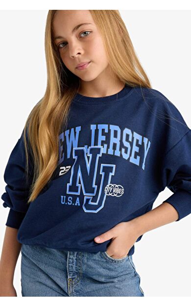 DeFacto Kız Çocuk Relax Fit Bisiklet Yaka Baskılı Sweatshirt Kumaşı Sweatshirt E8894A825AUNV241