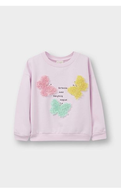 DeFacto Kız Bebek Bisiklet Yaka Baskılı İçi Yumuşak Tüylü Sweatshirt Pembe