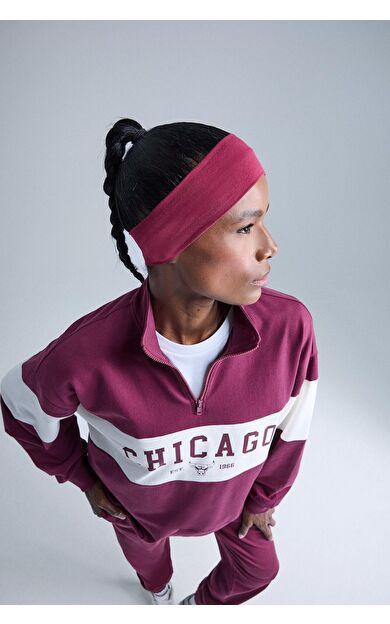 DeFacto DeFactoFit NBA Chicago Bulls Oversize Fit Yarım Fermuarlı Sporcu Sweatshirt