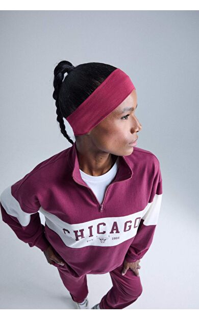DeFacto DeFactoFit NBA Chicago Bulls Oversize Fit Yarım Fermuarlı Sporcu Sweatshirt