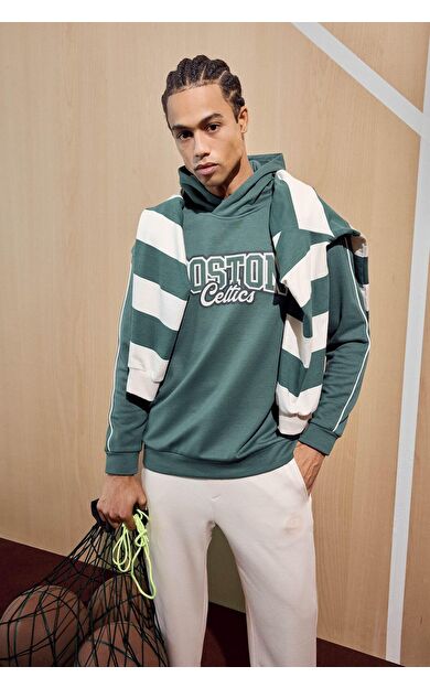 DeFacto DeFactoFit NBA Boston Celtics Boxy Fit Kapüşonlu Modal Sweatshirt
