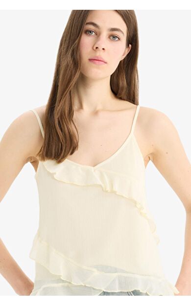 Regular Fit V Yaka Şifon Askılı Bluz