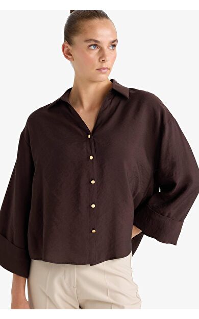 Loose Fit Gömlek Yaka Uzun Kollu Gömlek