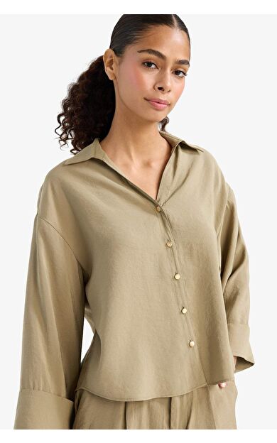 DeFacto Loose Fit Gömlek Yaka Uzun Kollu Gömlek E9007AX25AUKH459