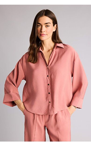 DeFacto Loose Fıt Gömlek Yaka Tencel Uzun Kollu Gömlek
