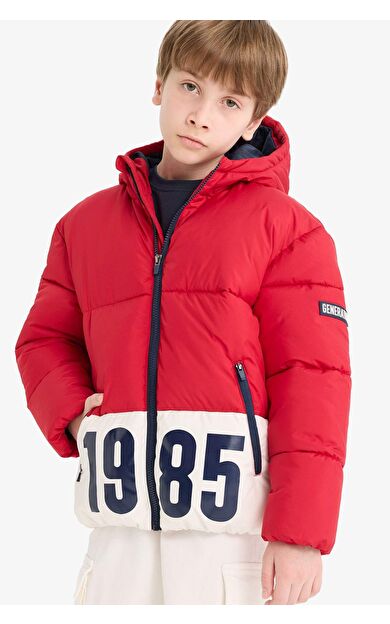 Erkek Çocuk Su Geçirmez Kapüşonlu Fermuarlı Şişme Mont E9021A825WNRD62