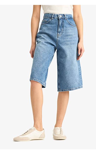 DeFacto Yüksek Bel Jean Bermuda Şort E9040AX25SMNM85
