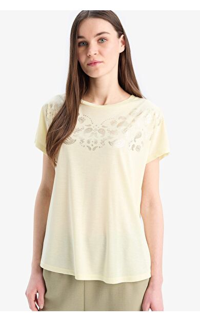 DeFacto Bisiklet Yaka Baskılı Kısa Kollu Tişört E9052AX25SMYL149